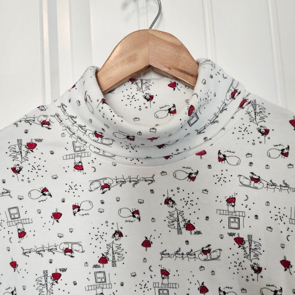 Vtg Christmas Turtleneck Women 3X White Red Santa Reindeer Holiday Preppy Granny - Picture 5 of 8